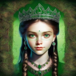 This is a high-quality digital art image of a 14-year-old supernatural girl, identified as the daughter of Crowley