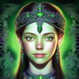 This is a high-quality digital art image of a 14-year-old supernatural girl, identified as the daughter of Crowley