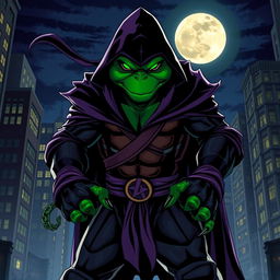 A mysterious, shadowy figure representing a classic Teenage Mutant Ninja Turtles villain, emanating a sense of dark power