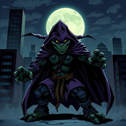 A mysterious, shadowy figure representing a classic Teenage Mutant Ninja Turtles villain, emanating a sense of dark power