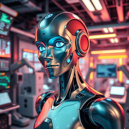 A visually captivating representation of artificial intelligence, featuring a sleek humanoid robot with a metallic body and glowing blue accents