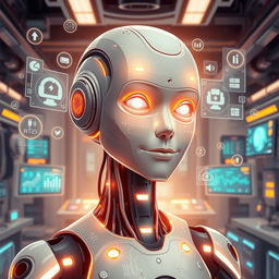 An imaginative portrayal of artificial intelligence, illustrated as a futuristic humanoid robot with a sleek design and glowing circuits
