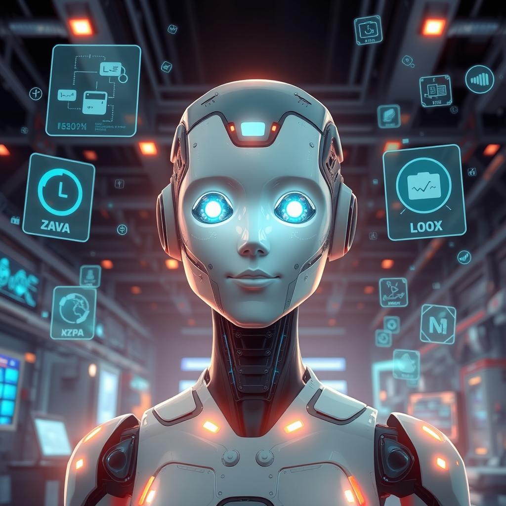 An imaginative portrayal of artificial intelligence, illustrated as a futuristic humanoid robot with a sleek design and glowing circuits