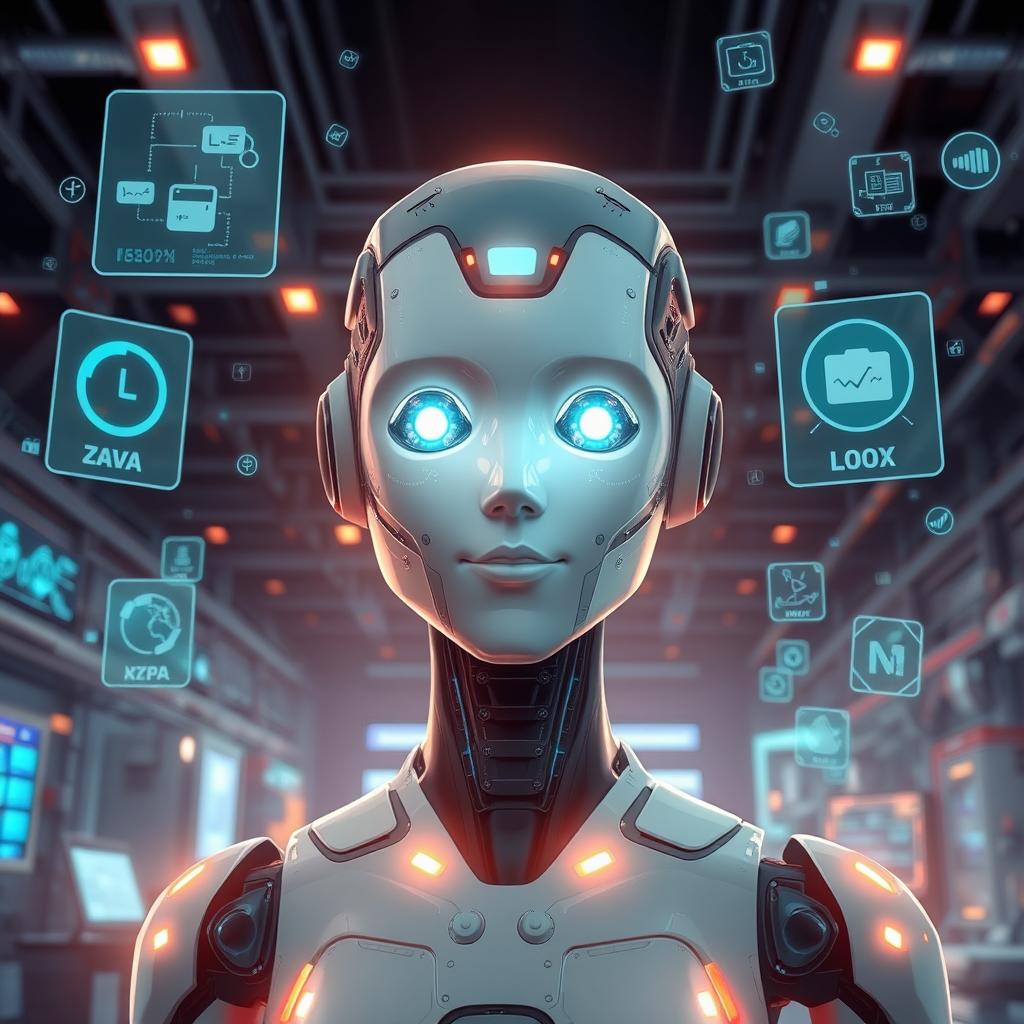 An imaginative portrayal of artificial intelligence, illustrated as a futuristic humanoid robot with a sleek design and glowing circuits