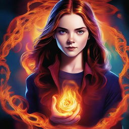 This is a high-quality digital art image of a 14-year-old supernatural girl, the daughter of Crowley