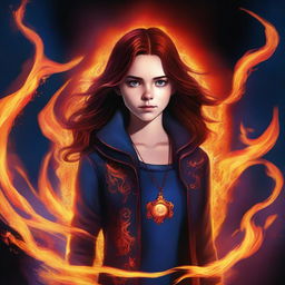 This is a high-quality digital art image of a 14-year-old supernatural girl, the daughter of Crowley