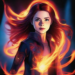 This is a high-quality digital art image of a 14-year-old supernatural girl, the daughter of Crowley