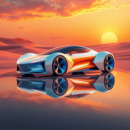 A captivating digital illustration of a futuristic car situated in a desert-like landscape