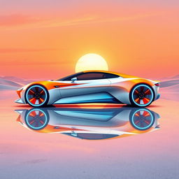 A captivating digital illustration of a futuristic car situated in a desert-like landscape