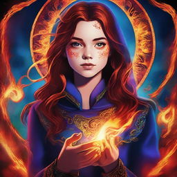 This is a high-quality digital art image of a 14-year-old supernatural girl, the daughter of Crowley