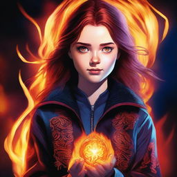 This is a high-quality digital art image of a 14-year-old supernatural girl, the daughter of Crowley