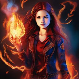 This is a high-quality digital art image of a 14-year-old supernatural girl, the daughter of Crowley