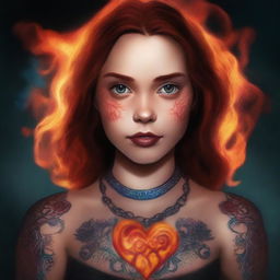 A digital art image of a 14-year-old supernatural girl, the daughter of Crowley