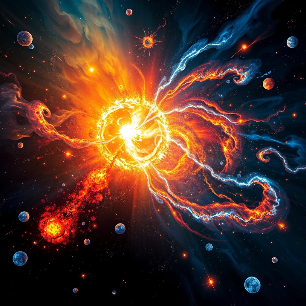 An artistic representation of the Big Bang, illustrating the explosive birth of the universe