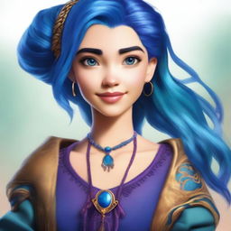 A digital art image of a girl, the descendant of Carlos de Vil and Evie, from the Disney's Descendants universe