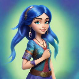 A digital art image of a girl, the descendant of Carlos de Vil and Evie, from the Disney's Descendants universe