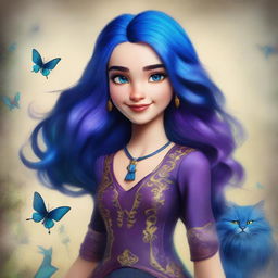 A digital art image of a girl, the descendant of Carlos de Vil and Evie, from the Disney's Descendants universe