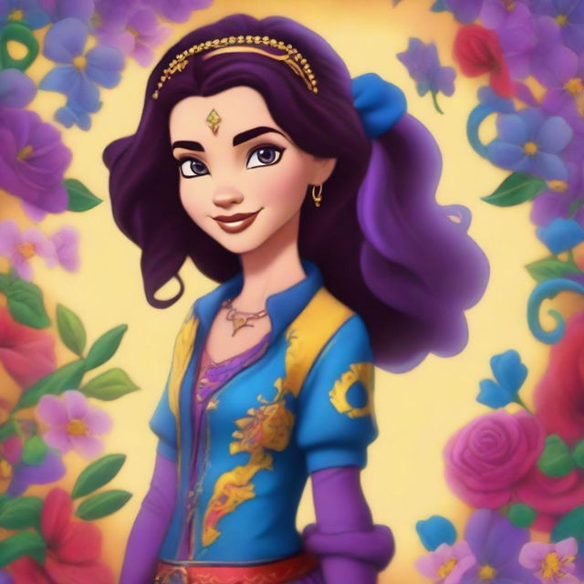 A vibrant digital art image depicts Claudia, the daughter of Carlos de Vil and Evie from Disney's Descendants