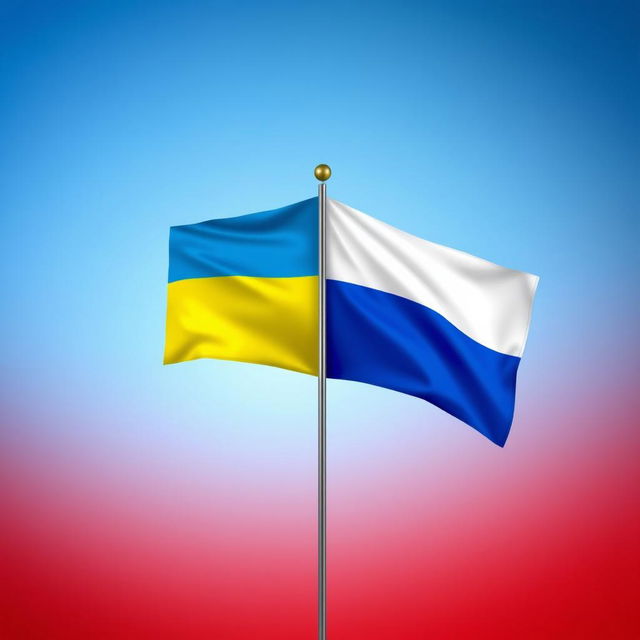 A visually striking image featuring the flags of Ukraine and Russia side by side
