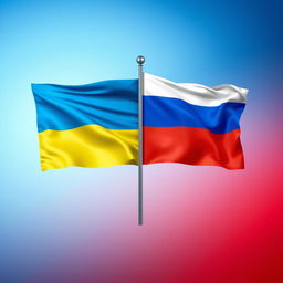 A visually striking image featuring the flags of Ukraine and Russia side by side