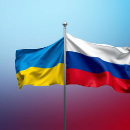 A visually striking image featuring the flags of Ukraine and Russia side by side