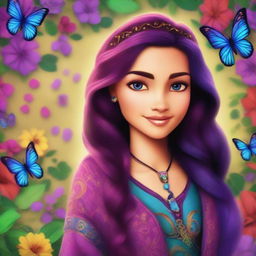 A vibrant digital art image depicts Claudia, the daughter of Carlos de Vil and Evie from Disney's Descendants