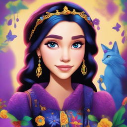 A vibrant digital art image depicts Claudia, the daughter of Carlos de Vil and Evie from Disney's Descendants