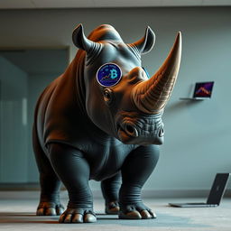 A majestic rhinoceros standing proudly, wearing a sleek black suit