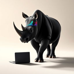 A majestic rhinoceros standing upright in a sleek black suit, exuding an air of sophistication and confidence
