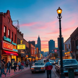 An iconic 1990s cityscape filled with colorful neon lights and bustling street activity