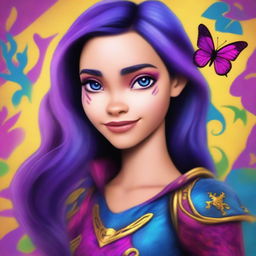 This is a vibrant digital art image of Claudia, a girl from Disney's Descendants, who is the daughter of Carlos de Vil and Mal