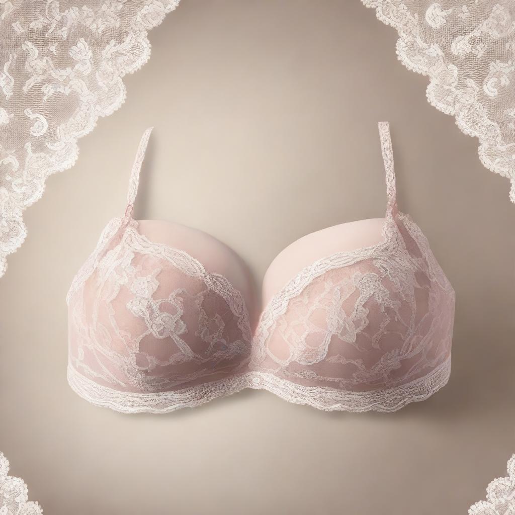 A high-quality, digital art image of a delicate lace bra