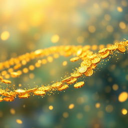 An infinite supply of sparkling golden coins flowing endlessly in a smooth, swirling pattern, with a shimmering effect to enhance their brightness