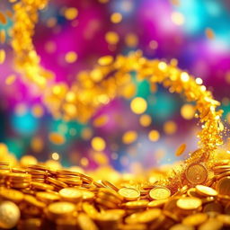 An infinite supply of sparkling golden coins flowing endlessly in a smooth, swirling pattern, with a shimmering effect to enhance their brightness