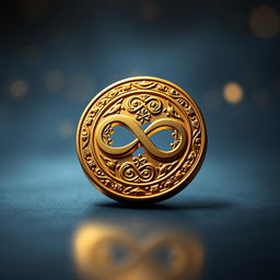 A highly detailed and visually striking representation of an infinity coin, featuring a unique design that symbolizes eternity and balance