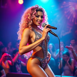 A glamorous and sexy female singer resembling Ice Spice, with striking features and a confident pose