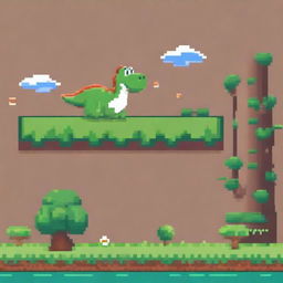 2D side-scrolling game scene featuring Yoshi, the dinosaur from the Mario Bros universe