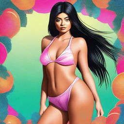 A high-quality digital art image of Kylie Jenner, the renowned celebrity, gracefully posing in a stylish bikini