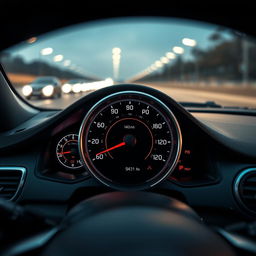 A close-up shot of a car's speedometer showing the needle precisely at 140 km/h