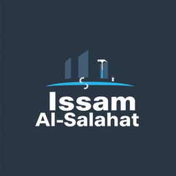 A construction company logo design featuring the name "Issam Al-Salahat" in bold, modern font