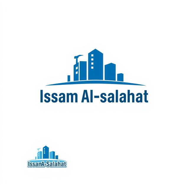 A construction company logo design featuring the name "Issam Al-Salahat" in bold, modern font