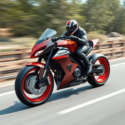 A 3D rendering of a futuristic Benelli racing motorcycle, featuring a unique design with front and side fairings that resemble crocodile skin in carbon