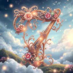 A fantastical number seven beautifully illustrated in an elegant style, resembling a book cover
