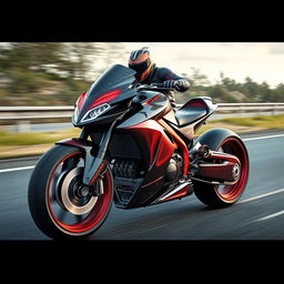 A 3D rendering of a futuristic Boss Hoss racing motorcycle with a massive 5600 cm3 V8 engine, showcasing a unique design
