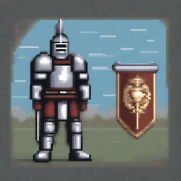 A pixel art image showcasing a gallant knight, clad in gleaming armor