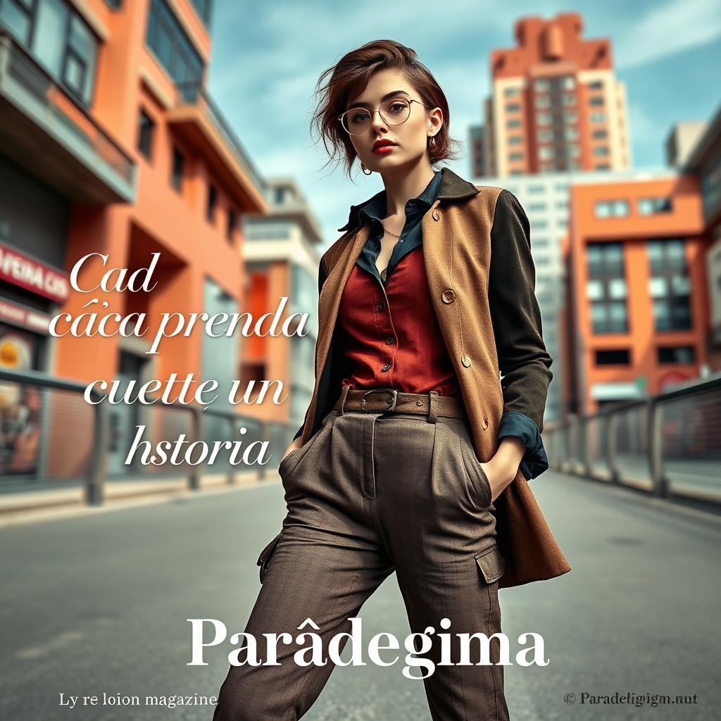 A full-page advertisement for a local fashion magazine showcasing a model in an urban setting