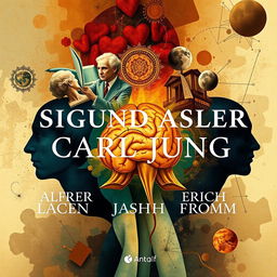 A book cover design featuring the names of prominent psychologists: Sigmund Freud, Alfred Adler, Carl Jung, Jacques Lacan, and Erich Fromm