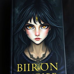 A book cover featuring a girl with dark hair and striking golden eyes, her forehead adorned with a glowing mark