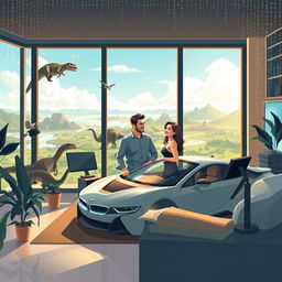An inspiring illustration showcasing a prosperous online entrepreneur lifestyle