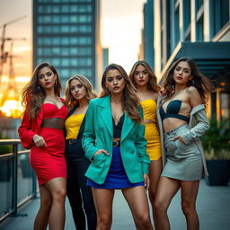 A glamorous scene featuring attractive women in stylish outfits